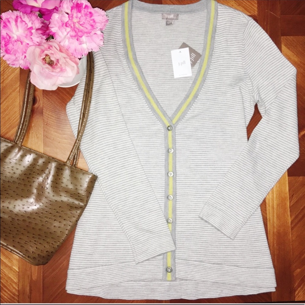 NWT Gray & Yellow J. Jill Grandfather Cardigan - Picture 1 of 3